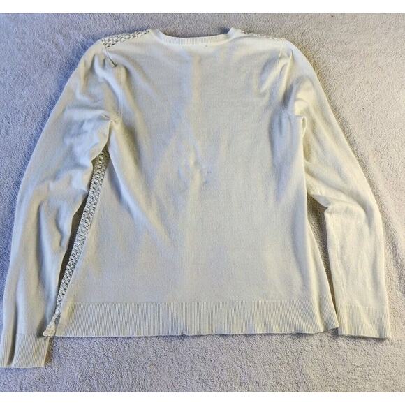 Tommy Hilfiger White Cardigan Sweater Size S Y2K Open Weave Crochet Button Front - Picture 2 of 11